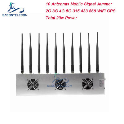 10 canali 3 ventilatori di raffreddamento interferitore del segnale wireless 5G GPS WiFi VHF UHF