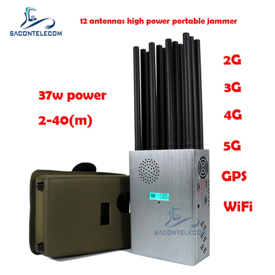 Emittente di disturbo portatile delle antenne 2G 3G 4G 5G dell'emittente di disturbo 12 del segnale del telefono cellulare di alto potere 37w