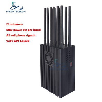 12 VHF Lojack dell'emittente di disturbo 2G 3G 4G 5G Wifi dei Gps del telefono cellulare delle antenne 60w