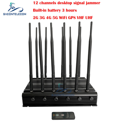 Disturbatore del segnale del telefono cellulare desktop 34w 2G 3G 4G 5G GPSL1 L2 L5 WiFi VHF UHF 12 antenne