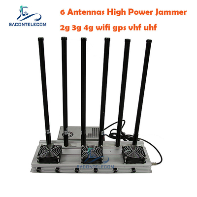 93w UHF LTE High Power Signal Jammer 2G 3G 4G WiFi GPS 6 canali