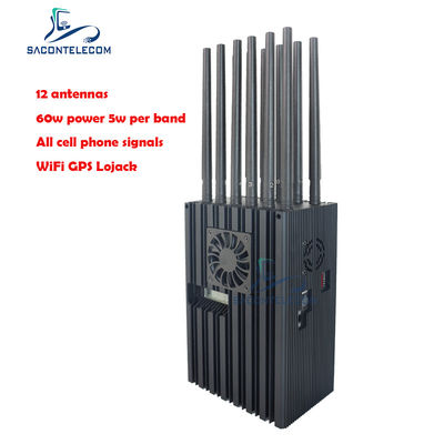 60W High Power Portable Jammer con raggio di 40m e 12 canali per 2G 3G 4G 5G WiFi GPS Lojack