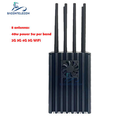 8 canali Portable Mobile Phone Signal Jammer con 4-10W per banda e 50m Jamming Radius per 5G
