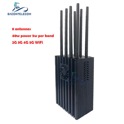 8 canali Portable Mobile Phone Signal Jammer con 4-10W per banda e 50m Jamming Radius per 5G