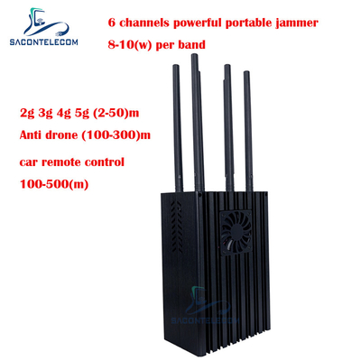 6 canali interferitore di segnale del telefono cellulare 2G 3G 4G 5G 8-10w/banda interferitore di segnale del telefono cellulare portatile