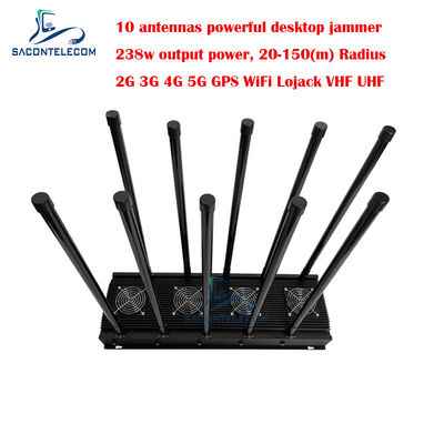 10 canali di segnale del telefono cellulare jammer 238w alta potenza per 5G Wifi GPS locker VHF UHF