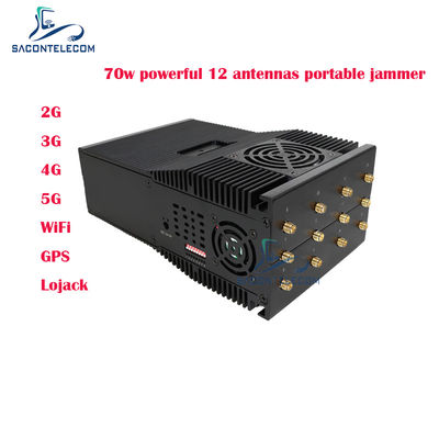 70W Output Power 12 Antennas Portable Signal Jammer Blocks 2G 3G 4G 5G WiFi GPS Lojack USA Type