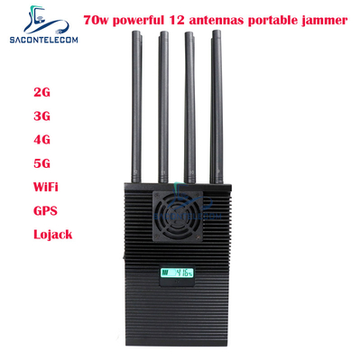 Disturbatore di segnale per telefoni cellulari portatile a 12 bande con 70 Watt di potenza e raggio fino a 60 metri