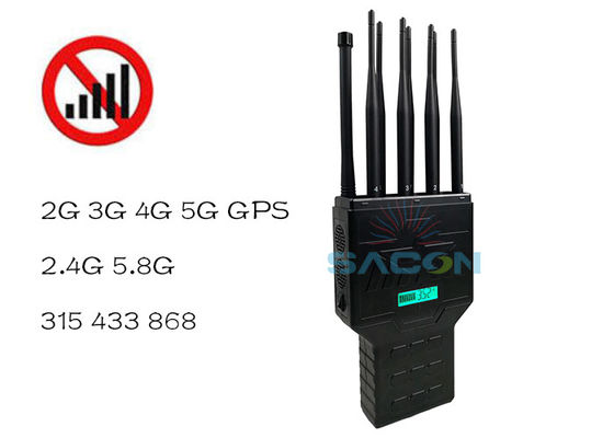 16W di alta potenza 8 antenne Handheld Signal Jammer con batteria integrata per GPS WiFi 2G 3G 4G Blocco