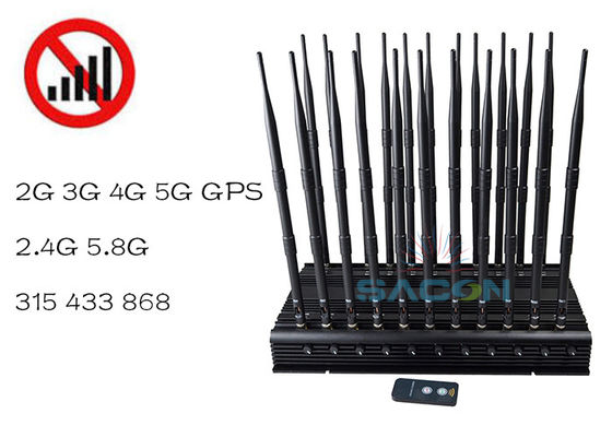 Bloccante di interferenze di segnale a banda regolabile da 42 W con portata di 40 m per segnali VHF UHF 5G