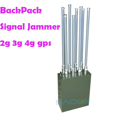 Potenza di uscita di 120W Backpack Signal Jammer con 8 antenne e 100m Range per 2G 3G 4G 5G VHF UHF WiFi GPS Bloccaggio