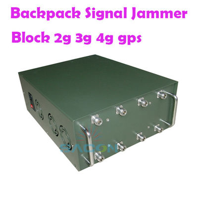 Potenza di uscita di 120W Backpack Signal Jammer con 8 antenne e 100m Range per 2G 3G 4G 5G VHF UHF WiFi GPS Bloccaggio