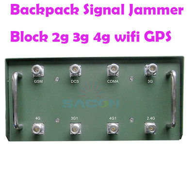 Potenza di uscita di 120W Backpack Signal Jammer con 8 antenne e 100m Range per 2G 3G 4G 5G VHF UHF WiFi GPS Bloccaggio