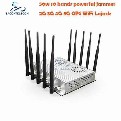 50W High Power Desktop Signal Jammer con 10 antenne e 2 ventilatori di raffreddamento per GSM DCS 3G 4G 5G