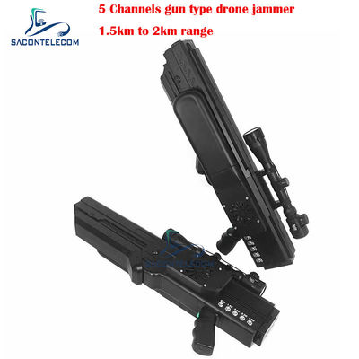 UAV Gun Drone Signal Jammer Blocker con portata 1500 metri 5 canali e batteria incorporata