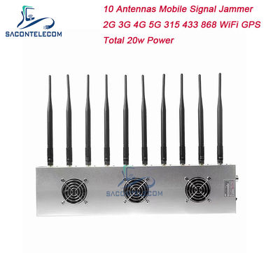 10 Canali 24 Ore Funzionante 3 Ventole di Raffreddamento Jammer Segnale Wireless Blocker per 5G GPS WiFi VHF UHF